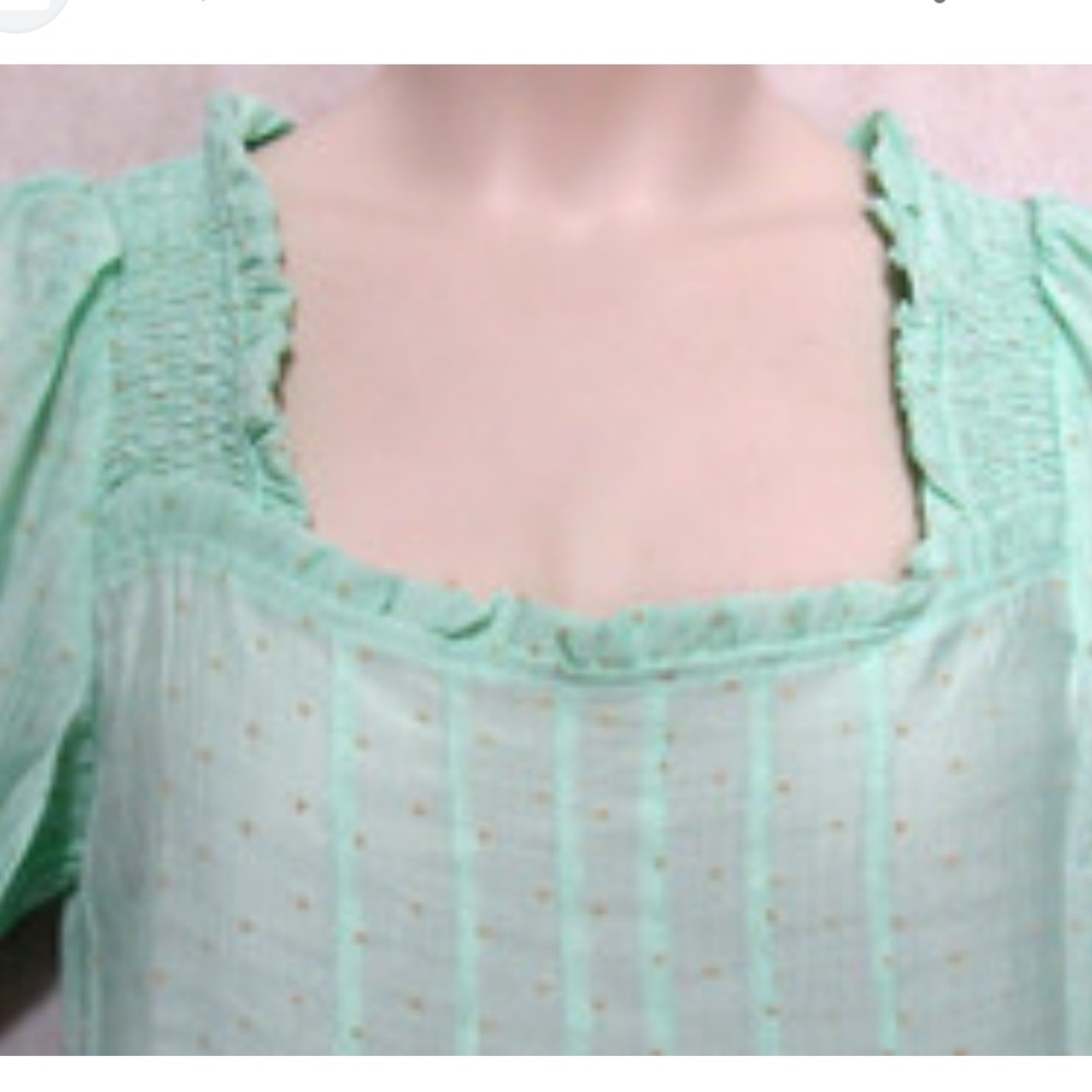 NWOT Mine @ Anthropology Mint Green Puff Sleeve Polka Dot Blouse - Picture 4 of 9